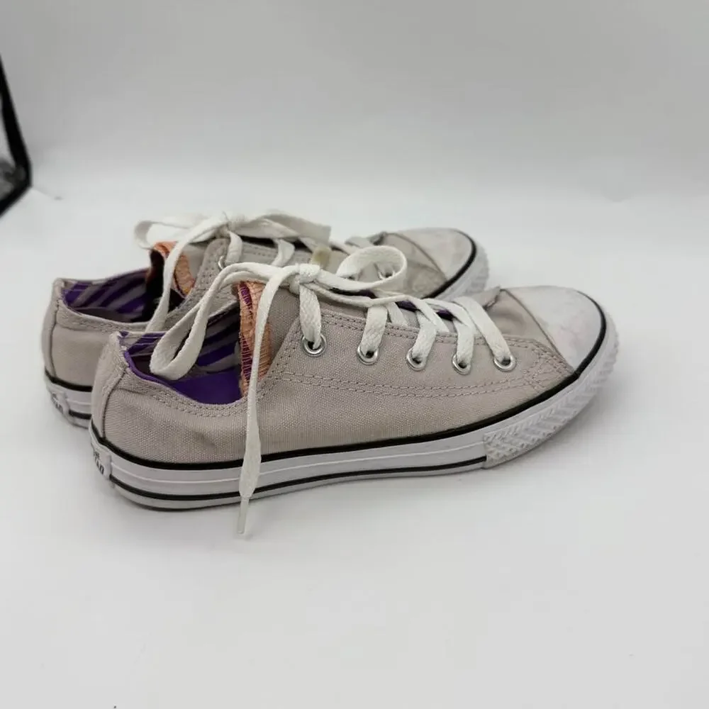 Sz 2 Youth Girls Converse All Star Low Top Light Grey Sneakers Shoes